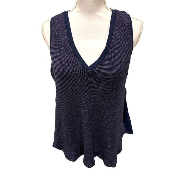 Anthropologie Deletta Women's Blouse Top Small Navy Sparkle Layered Sleeveless - Picture 2 of 13